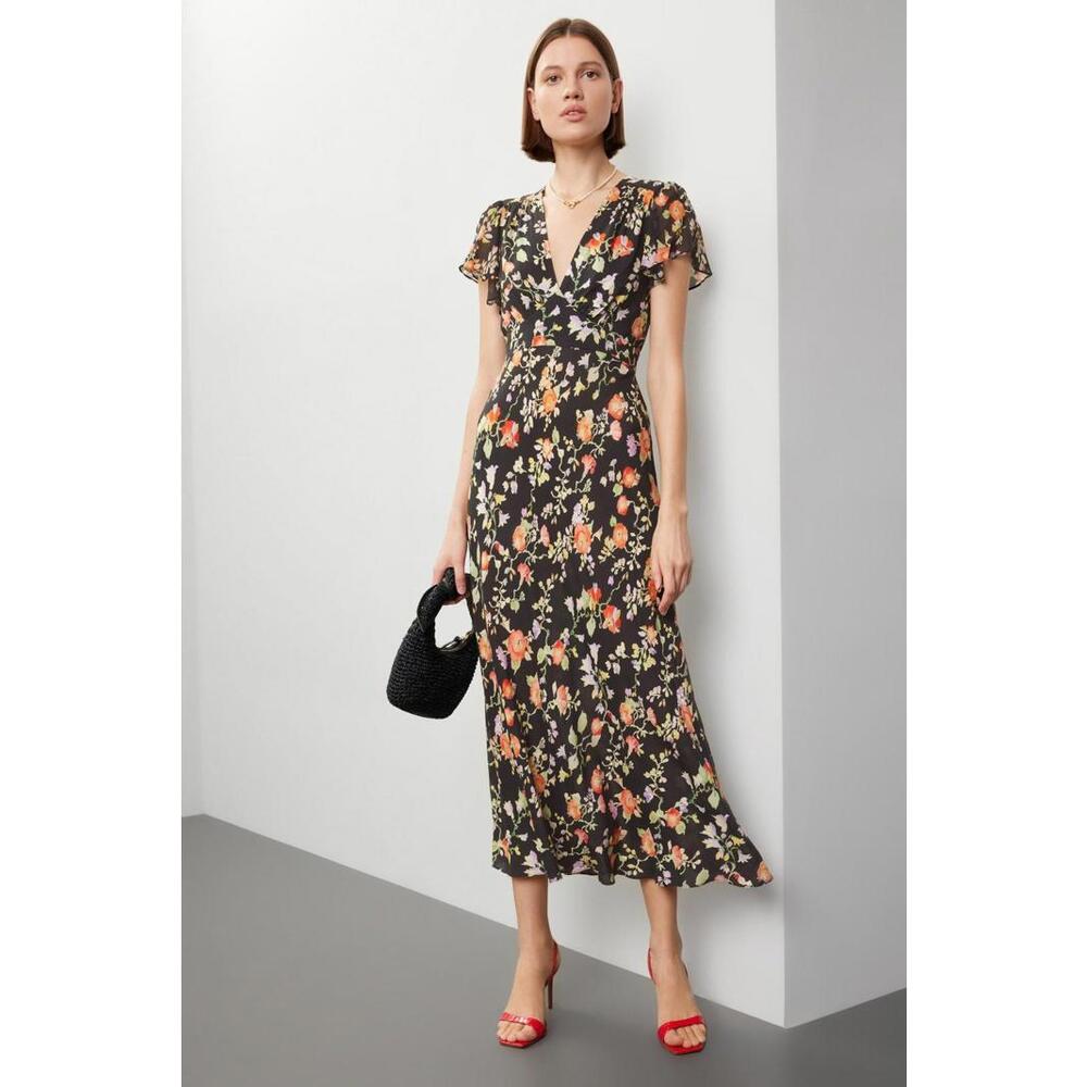 Rixo Black Florida Maxi Dress Size 6 with Hole & Fabric Pull